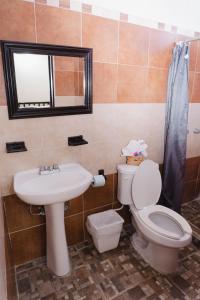 图斯特拉古铁雷斯马卡里奥斯酒店的一间带卫生间、水槽和镜子的浴室