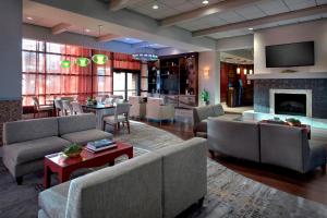 奥尔巴尼Marriott Albany的带沙发和壁炉的大型客厅