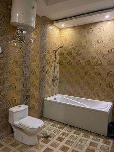 吉赞فندق مرسى جيزان的带浴缸、卫生间和浴缸的浴室。
