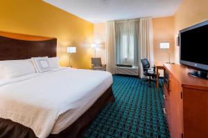 克利尔沃特Fairfield Inn and Suites St Petersburg Clearwater的配有一张床和一台平面电视的酒店客房