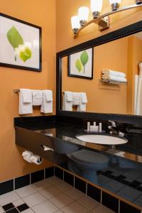 塞瓦斯托波尔圣罗莎塞瓦斯托波尔费尔菲尔德客栈套房酒店的一间带水槽和大镜子的浴室