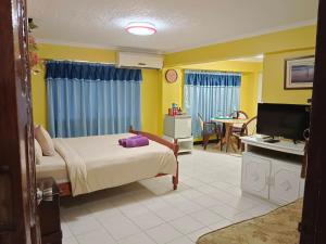 奥隆阿波ARIZONA BEACH RESORT的一间卧室配有一张床、一台电视和一张桌子