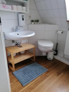 维尔茨堡stilvolle Wohnung direkt in der City的一间带水槽和卫生间的浴室