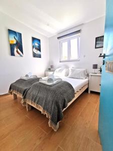 萨格里什国际冲浪学校&露营旅馆的一间卧室设有两张床和窗户。