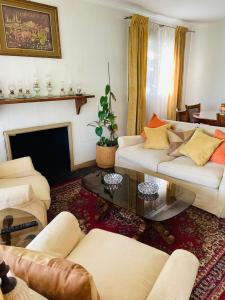 圣地亚哥Guest House GAAM Las Condes的客厅配有白色家具和壁炉
