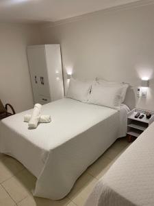 皮拉尼亚斯Caroá Piranhas Suítes的卧室配有白色大床和橱柜