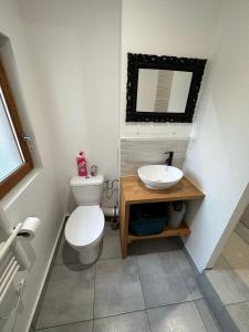 巴涅尔德比戈尔Appartement spacieux - proche centre et therme的浴室配有白色卫生间和盥洗盆。