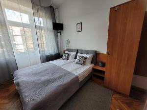 克雷尼察Zajazd Meran的一间卧室设有一张床和一个大窗户