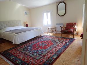 桑特Maison Saloine的一间卧室配有一张床、地毯和椅子