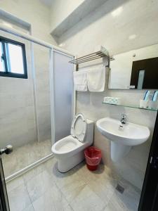 马公澎湖黑皮民宿的一间带卫生间和水槽的浴室