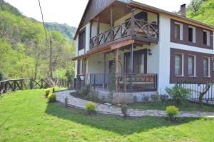 特拉布宗Trabzon green valley villa的一座带绿色庭院的山丘上的房子