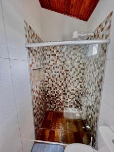 戈亚斯州上帕莱索Chalé Verde morro da baleia.的带淋浴和卫生间的浴室
