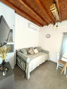 法罗斯岛Lemon houses - Faros, Sifnos的一间卧室配有一张床,并在一间客房内配有电视。