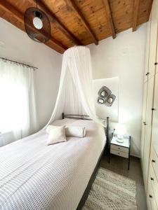 法罗斯岛Lemon houses - Faros, Sifnos的卧室配有带蚊帐的白色床