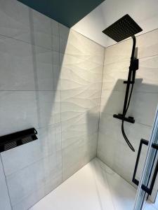 蒂米斯特尔Gite de Clermont的带淋浴的浴室和玻璃墙