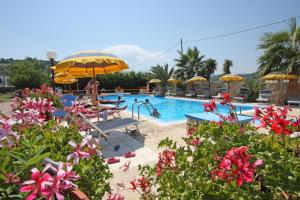 维耶斯泰Residence Palm Garden的度假村的游泳池,人们在里面游泳