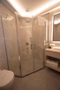 伊斯坦布尔Vera Life Hotel的带淋浴、卫生间和盥洗盆的浴室