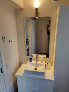 灵克宾Villa-Amby的浴室设有白色水槽和镜子