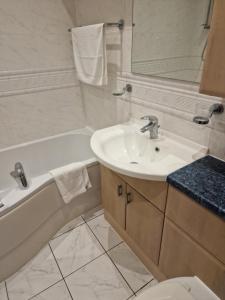 米德尔斯伯勒蒂斯瓦利公寓酒店的一间带水槽、浴缸和卫生间的浴室