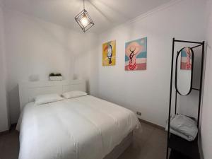大加那利岛拉斯帕尔马斯HJS Guest House - The majestic Loft的白色卧室配有床和镜子