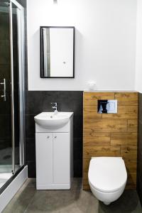什切青Apartamenty Silver Place的浴室配有白色卫生间和盥洗盆。