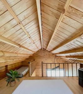 丰沙尔Mountain Eco Shelter 8的一间设有木天花板和盆栽的房间