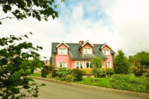 肯梅尔Ring Of Kerry HC No 20的一条街道上一座粉红色的房子,屋顶绿意盎然