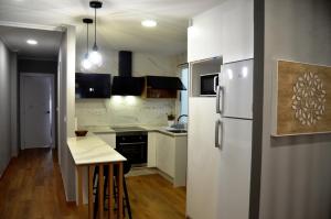 阿尔苏阿REGO DA RAÑA APARTMENTS的厨房配有白色冰箱和桌子