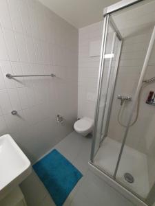 沃韦Riviera Guest house - Private room in a shared appartment的带淋浴和卫生间的白色浴室