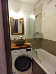 阿沃里亚兹Antarès Location Avoriaz的浴室配有洗衣机和浴缸。