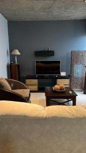 亚松森Madre Natura的客厅配有电视、沙发和桌子