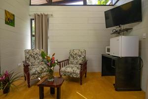 曼努埃尔安东尼奥Riverside Villas的客厅配有2把椅子和平面电视