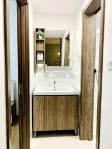 振林山森林城市 JiaJia Homestay【北欧工业风】@ 免税岛 Legoland JB SG的一间带水槽和镜子的浴室
