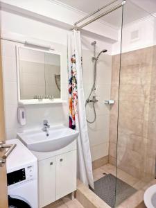 雅西Stay Inn Rediu的一间带水槽和淋浴的浴室