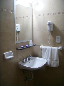 罗萨里奥微酒店的浴室配有盥洗盆、镜子和毛巾