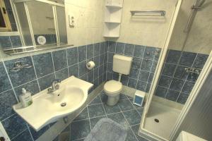 奥米沙利Villa Vuka的一间带水槽、卫生间和淋浴的浴室