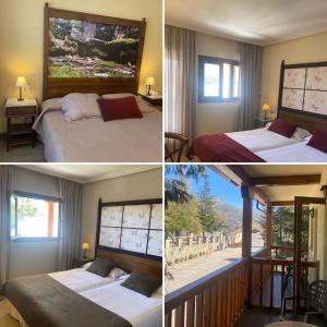 纳瓦塞拉达Hotel Rural Spa & Wellness Hacienda Los Robles的享有四种不同景色的酒店客房 - 带两张床