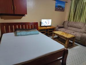 内罗毕Ella's Haven的一间卧室配有一张床、一张沙发和一张桌子