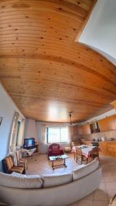 费内斯Peak heaven的带沙发和木制天花板的客厅