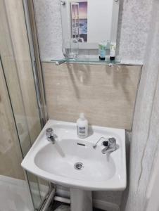 莫珀斯The Trap Inn的浴室设有白色水槽和镜子