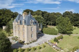 Fleurigné蒙特布劳而特庄园酒店的享有树木繁茂的城堡的空中景致