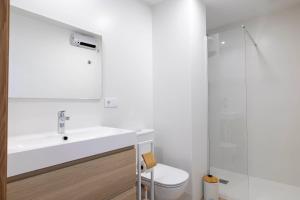 桑亨霍Apartamentos Rotilio的白色的浴室设有水槽和卫生间。