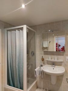 博帕德贝尔泽旅馆的带淋浴和盥洗盆的浴室