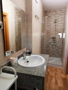 纳瓦伦加Hotel Alma Rosa的一间带水槽和淋浴的浴室
