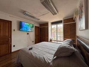 圣地亚哥Casona Lorena的卧室配有一张床,墙上配有电视。