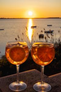 伯吉维奇拉古纳芬尼斯加早餐旅馆的两杯酒,在海洋前放橘片