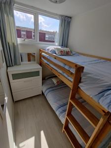 赫彻姆Heacham Hideaway的小型客房设有一张双层床,配有窗户
