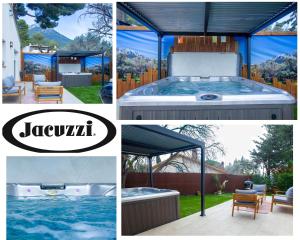 拉瓦雷特迪瓦尔VILLA - SPA JACUZZI - TERRASSES - CLIM & BBQ - La Valette-du-Var的后院里带热水浴缸的照片拼合