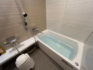 东京KLASSO Tokyo Sumiyoshi Apartments的带浴缸和卫生间的浴室。