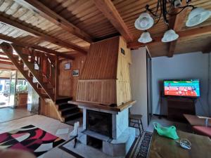 Stara KiszewaDom leśny w Konarzynach的客厅设有壁炉和电视。
